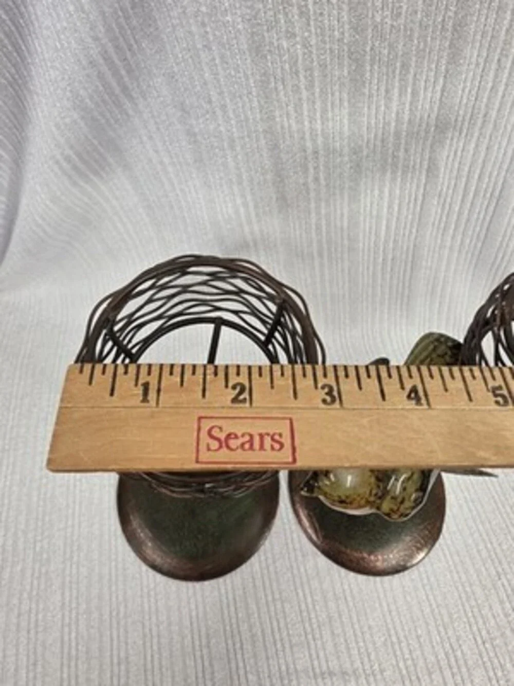 Set of 2 Metal & Glass Bird Votive Candle Holders Rustic Antique look 11in